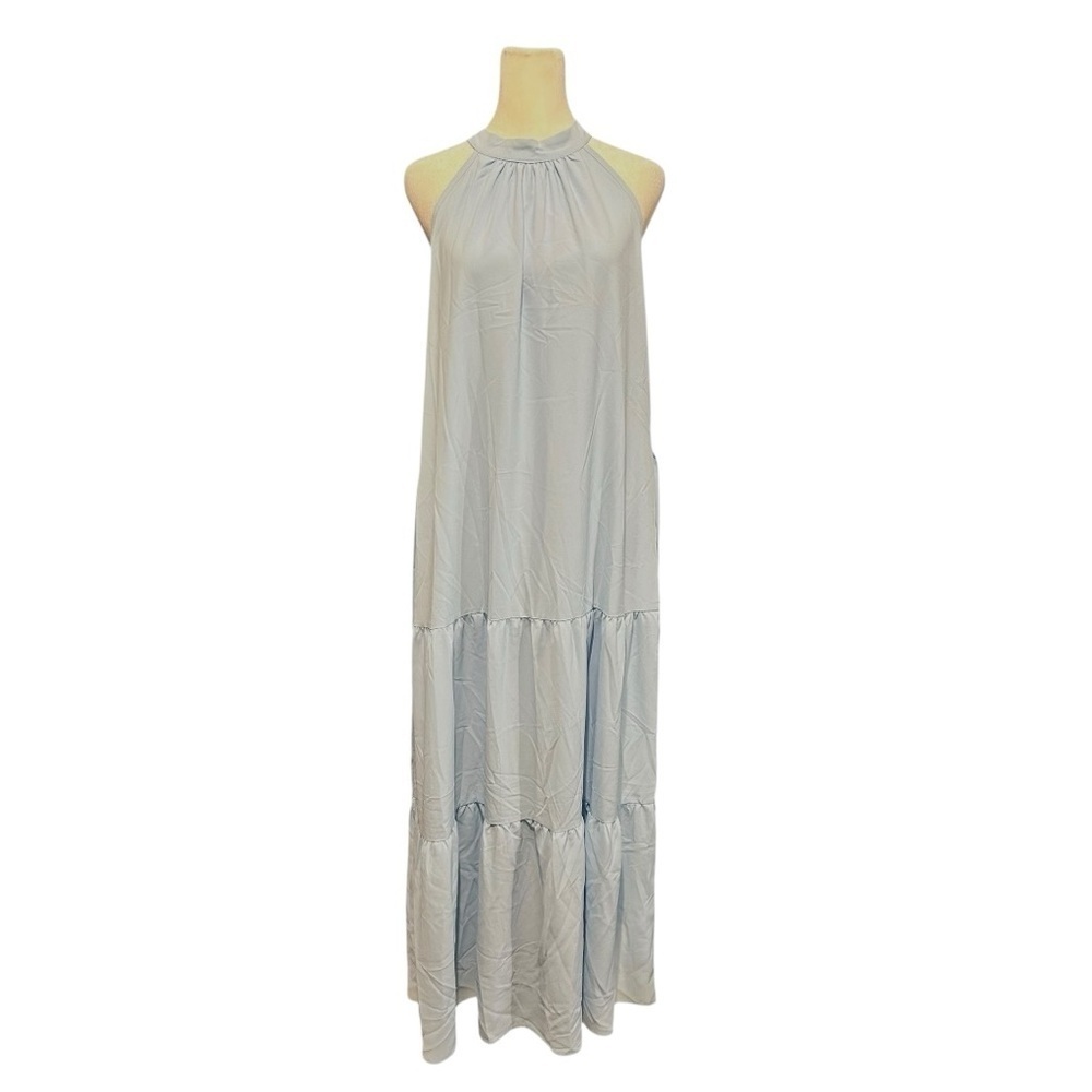 PRETTYGARDEN Summer Maxi Dress Halter Neck Flowy Ruffle Hem Boho Dress Belted L - Picture 5 of 10